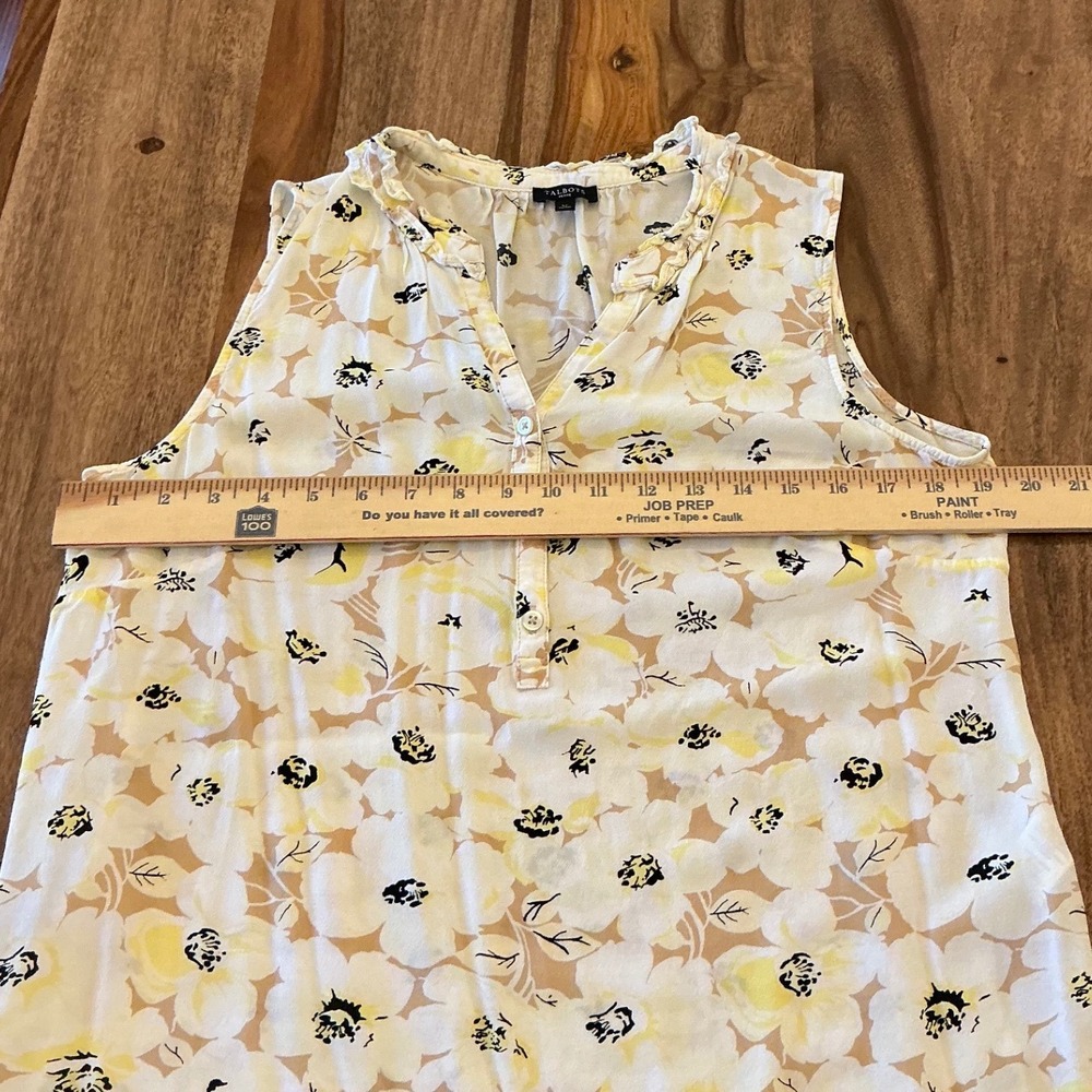 Talbots Ruffle Neck Shell Layered Floral Sleeveless‎ Blouse P231075014 Cream LP - Picture 6 of 10